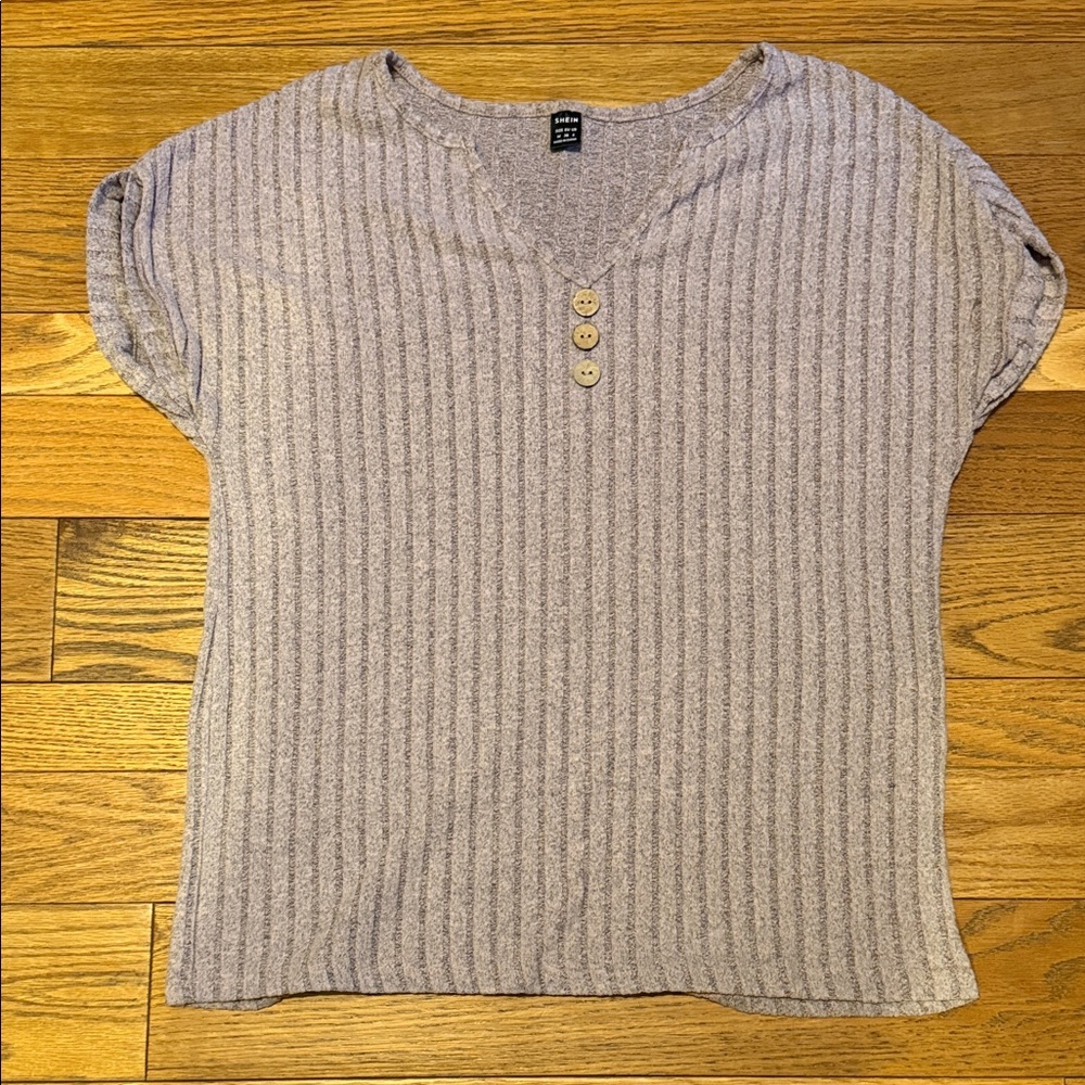 SHEIN Heathered Gray Buttoned Knit Top